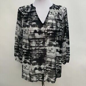 Simply Vera Vera Wang Women's Top Medium Black Gray White Multicolor Sheer